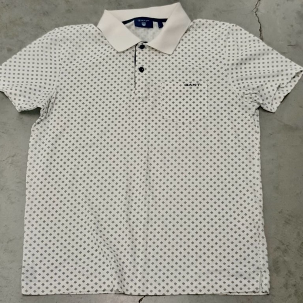 GANT White and Black Patterned Polo Shirt